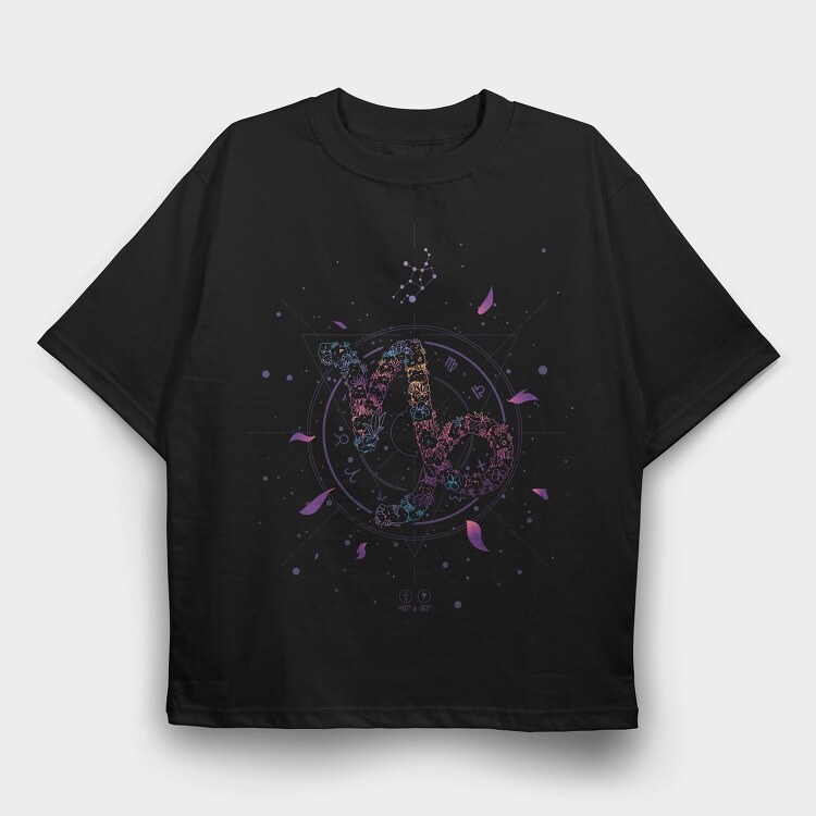 Capricorn Floral Zodiac Sign, Tricou Oversize Barbati (Unisex)