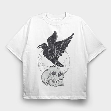 Black Raven On A Skull, Tricou Oversize Barbati (Unisex)