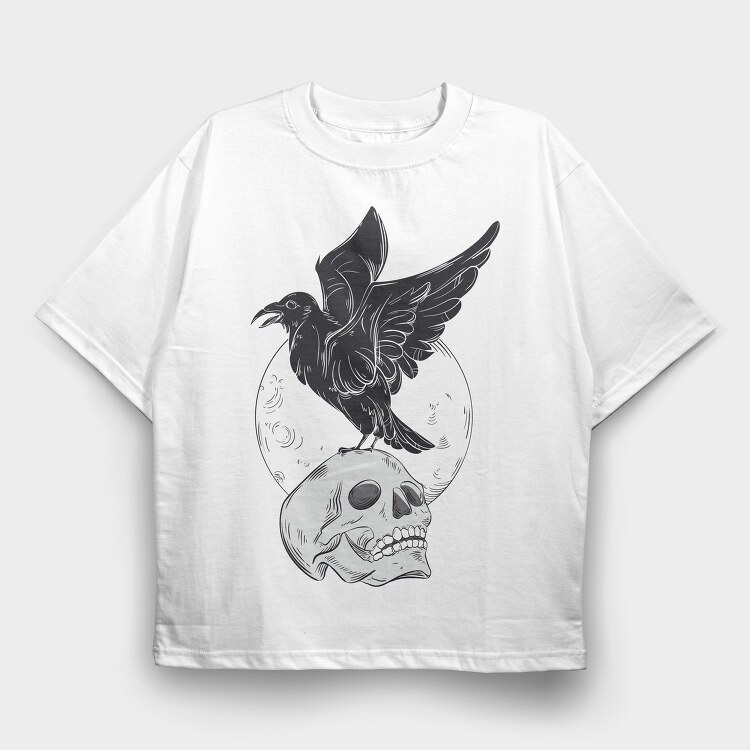 Black Raven On A Skull, Tricou Oversize Barbati (Unisex)