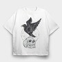 Black Raven On A Skull, Tricou Oversize Barbati (Unisex)