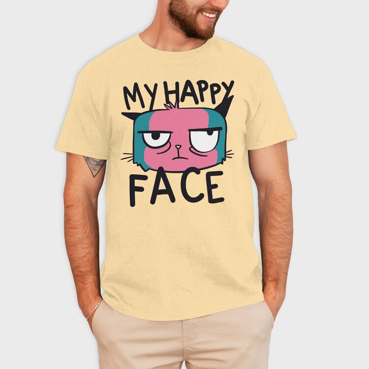 Angry Cat Face My Happy Face, Tricou Barbati (Unisex)