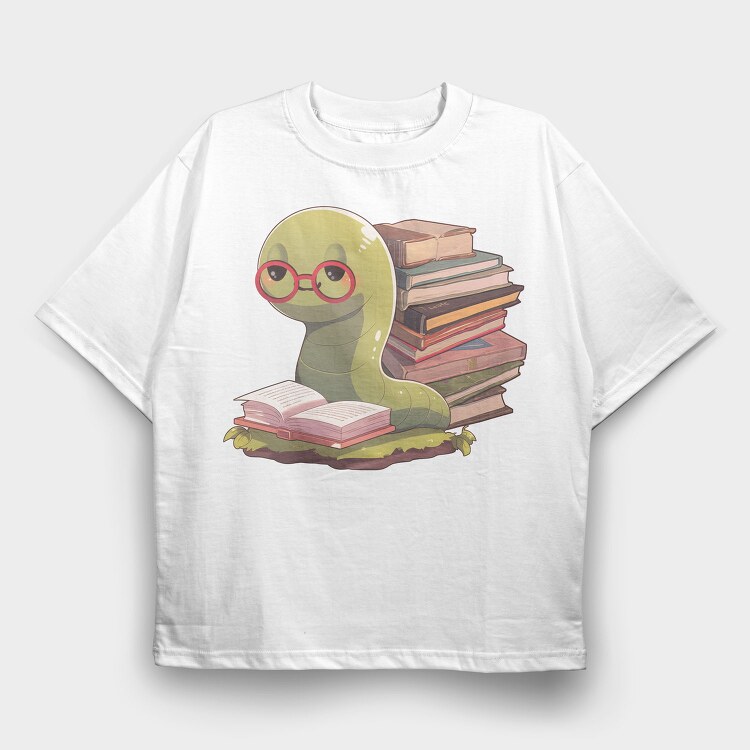 Bookworm With Glasses Worm Reading, Tricou Oversize Barbati (Unisex)