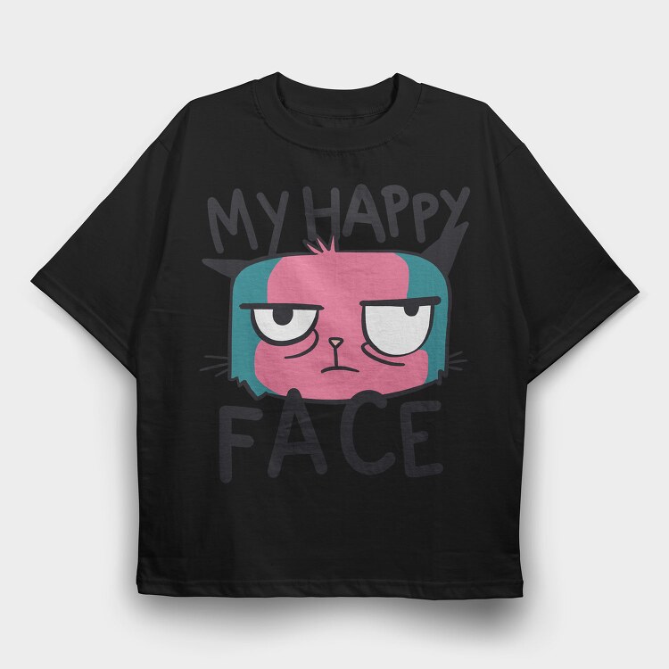 Angry Cat Face My Happy Face, Tricou Oversize Barbati (Unisex)