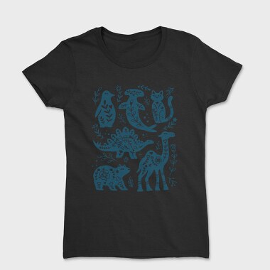 Blue Animals Cut Out Scandinavian Art, Tricou Femei