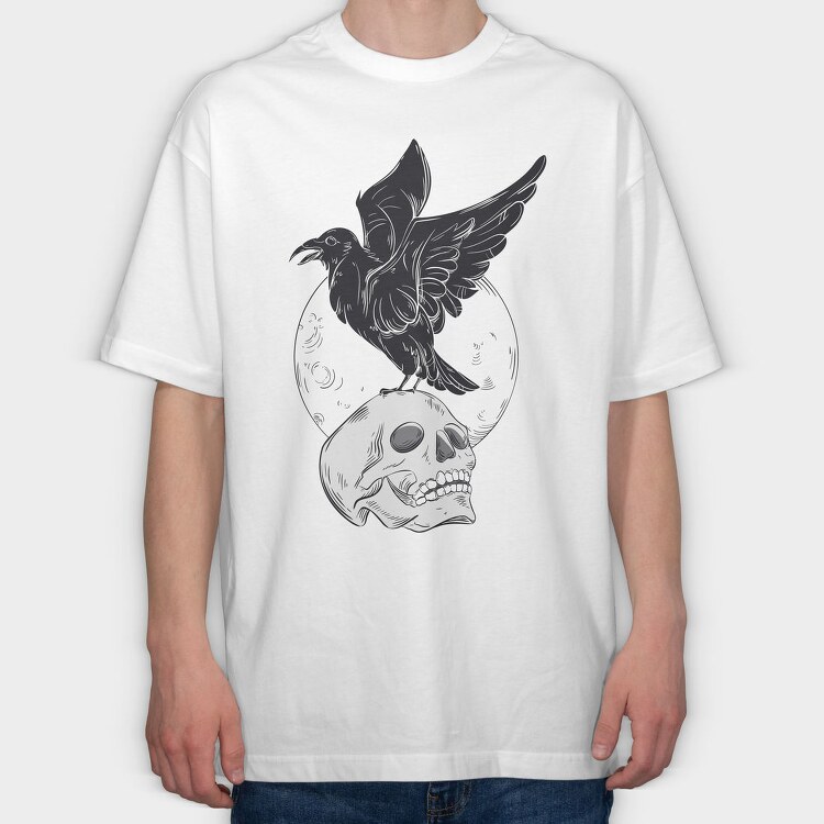 Black Raven On A Skull, Tricou Oversize Barbati (Unisex)