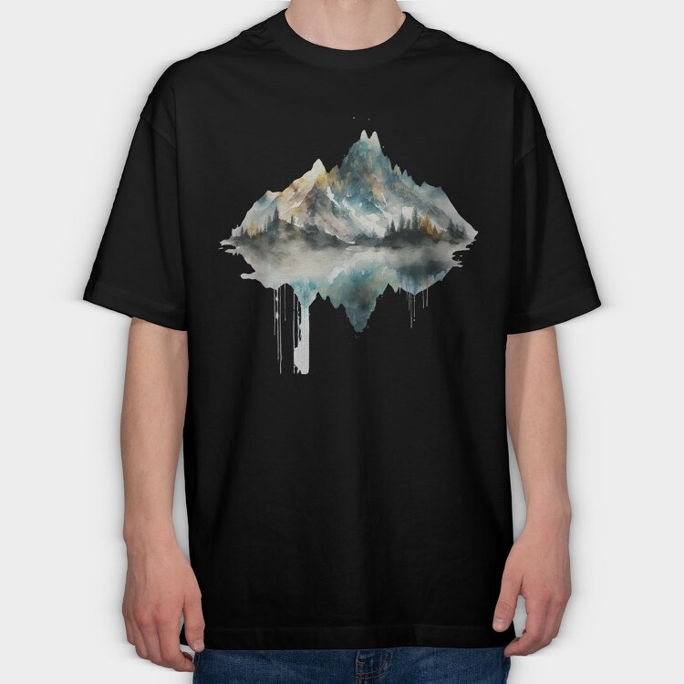 Watercolor Mountain Clarity, Tricou Oversize Barbati (Unisex)