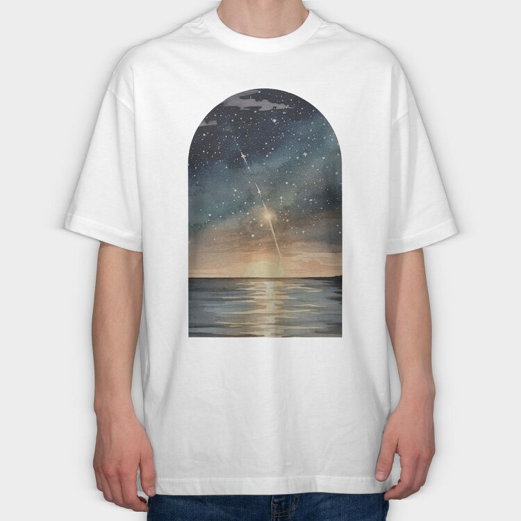 Watercolor Night Ocean, Tricou Oversize Barbati (Unisex)