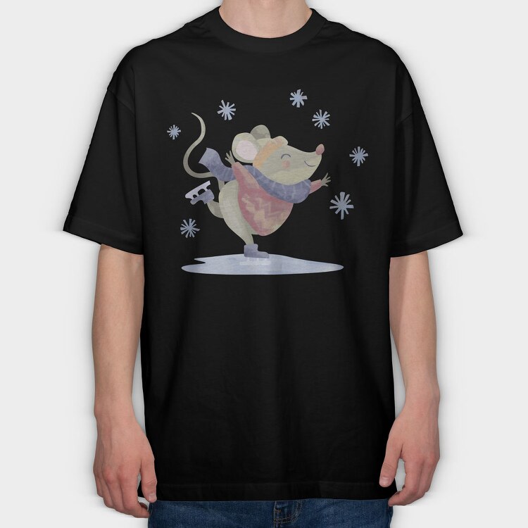 Cute Mouse Skating Mug, Tricou Oversize Barbati (Unisex)