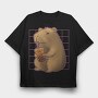 Capybara Drinking A Cup Of Tea Boba Tote, Tricou Oversize Barbati (Unisex)