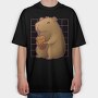 Capybara Drinking A Cup Of Tea Boba Tote, Tricou Oversize Barbati (Unisex)