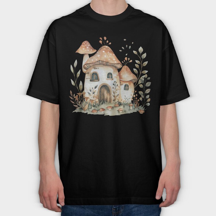 Watercolor Mushroom House, Tricou Oversize Barbati (Unisex)
