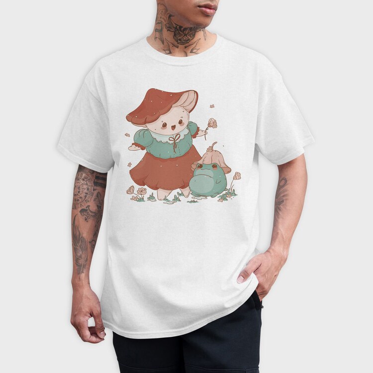 Cute Mushroom And Frog Kawaii, Tricou Barbati (Unisex)
