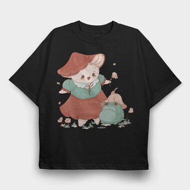 Cute Mushroom And Frog Kawaii, Tricou Oversize Barbati (Unisex)