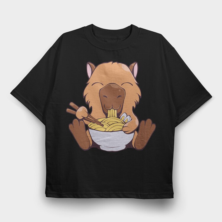 Capybara Eating Ramen Capibara, Tricou Oversize Barbati (Unisex)