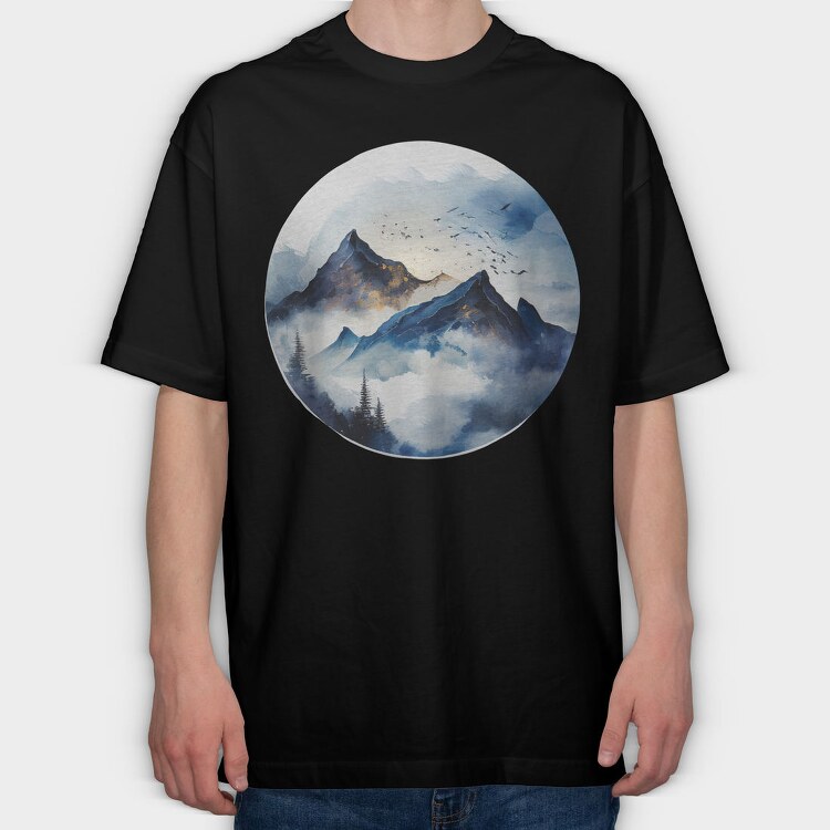 Watercolor Mountain Climb, Tricou Oversize Barbati (Unisex)
