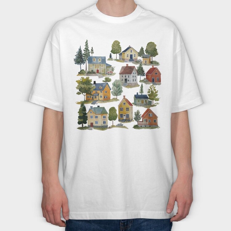 Watercolor Nordic Home, Tricou Oversize Barbati (Unisex)