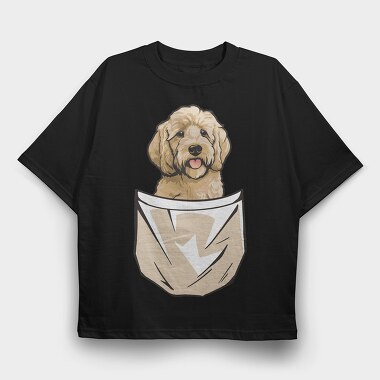 Golden Doodle Dog Pocket, Tricou Oversize Barbati (Unisex)