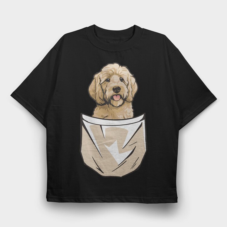 Golden Doodle Dog Pocket, Tricou Oversize Barbati (Unisex)