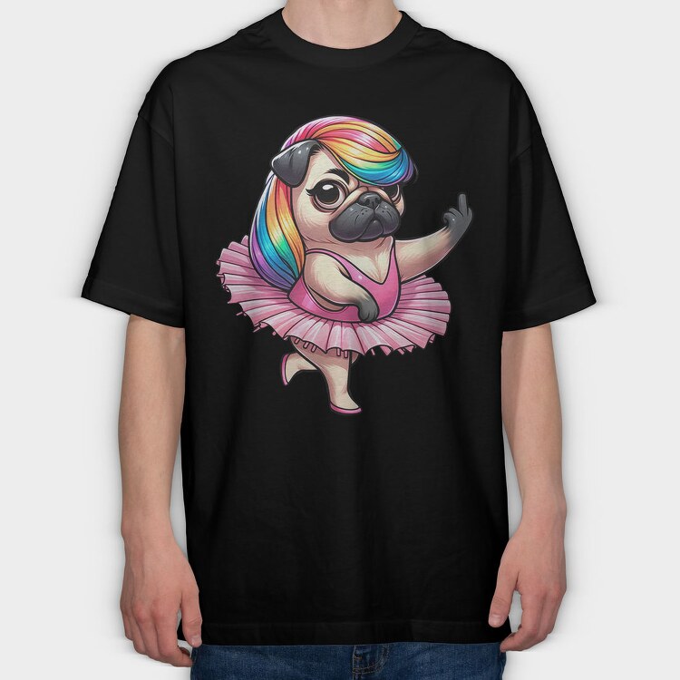 Pug Ballerina Ballet, Tricou Oversize Barbati (Unisex)