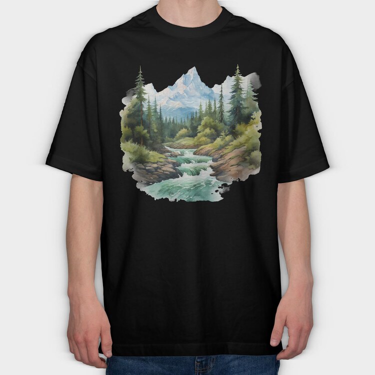 Watercolor Mountain Peace, Tricou Oversize Barbati (Unisex)