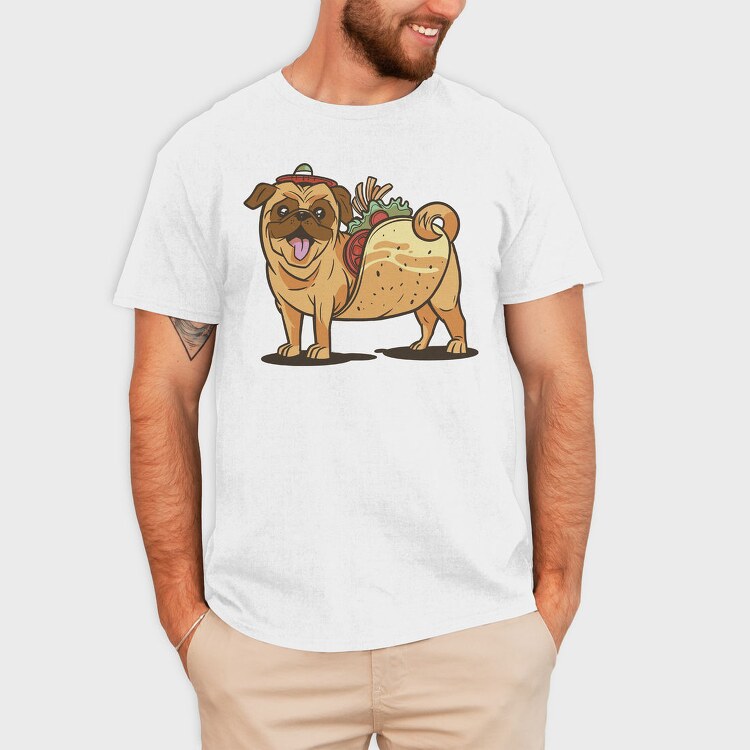 Pug Dog Animal Mexican Taco Cartoon, Tricou Barbati (Unisex)