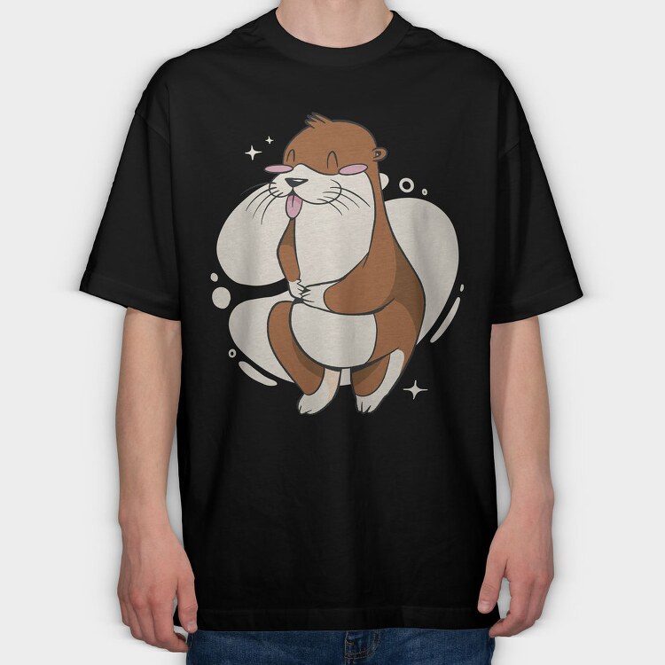 Cute Otter Cartoon, Tricou Oversize Barbati (Unisex)