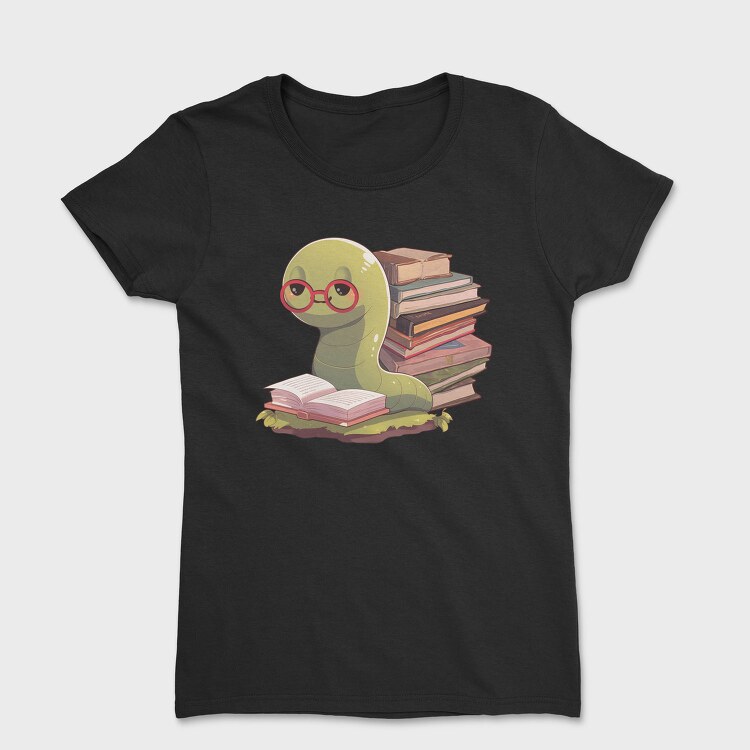 Bookworm With Glasses Worm Reading, Tricou Femei