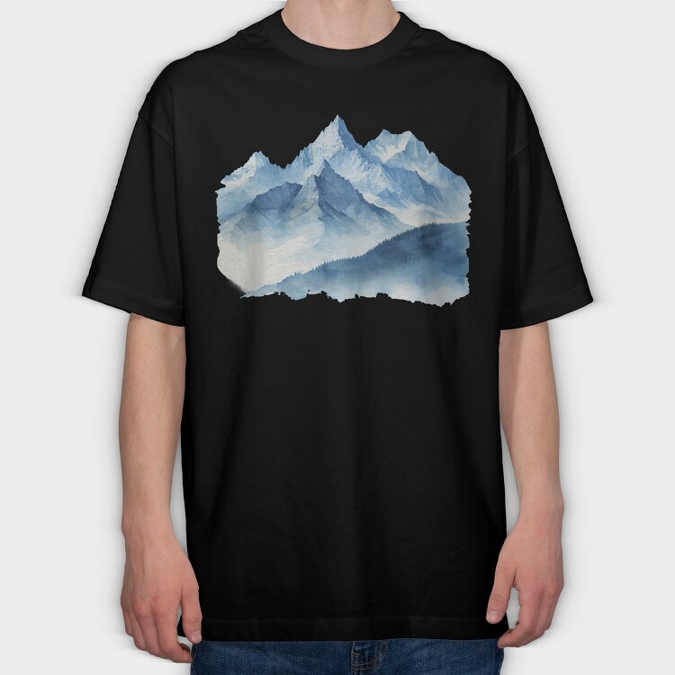 Watercolor Mountain Peak, Tricou Oversize Barbati (Unisex)