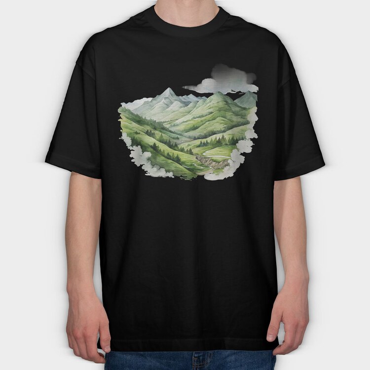 Watercolor Mountain Clips, Tricou Oversize Barbati (Unisex)