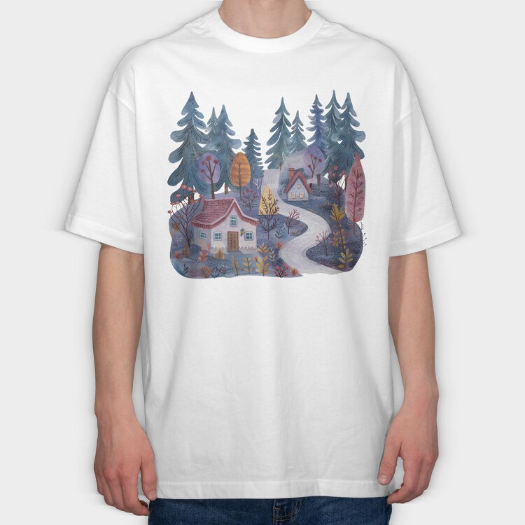 Watercolor Nordic House, Tricou Oversize Barbati (Unisex)