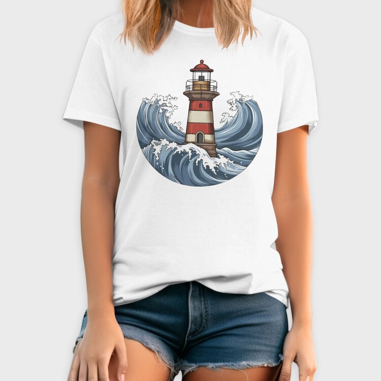 Lighthouse And Waves Sea, Tricou Barbati (Unisex)