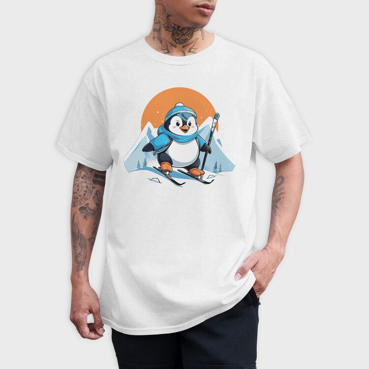 Skiing Penguin Sky, Tricou Barbati (Unisex)