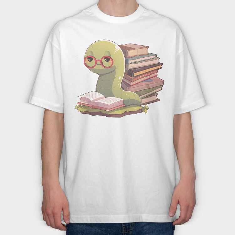 Bookworm With Glasses Worm Reading, Tricou Oversize Barbati (Unisex)
