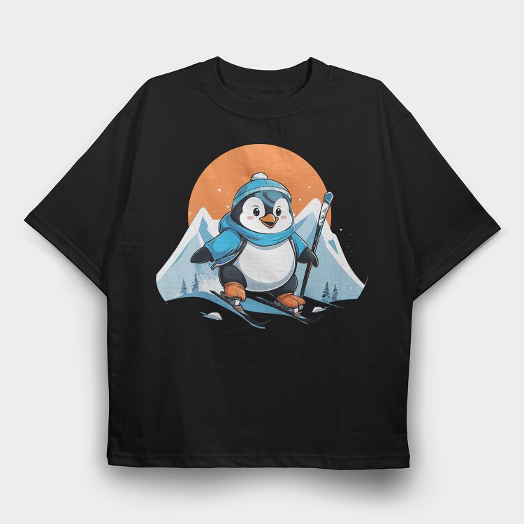 Skiing Penguin Sky, Tricou Oversize Barbati (Unisex)