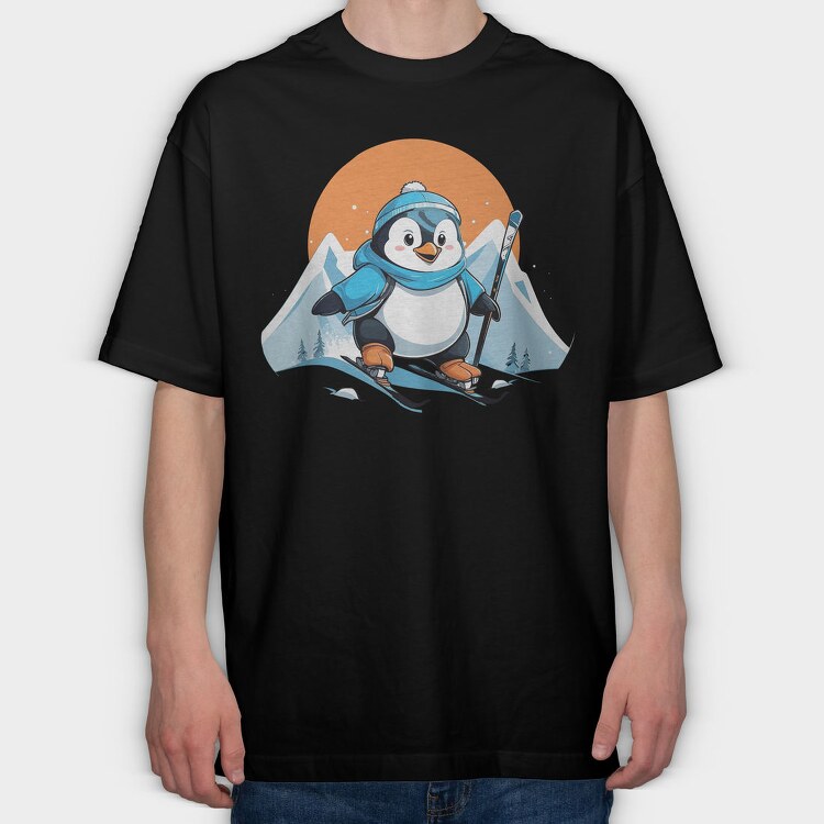 Skiing Penguin Sky, Tricou Oversize Barbati (Unisex)