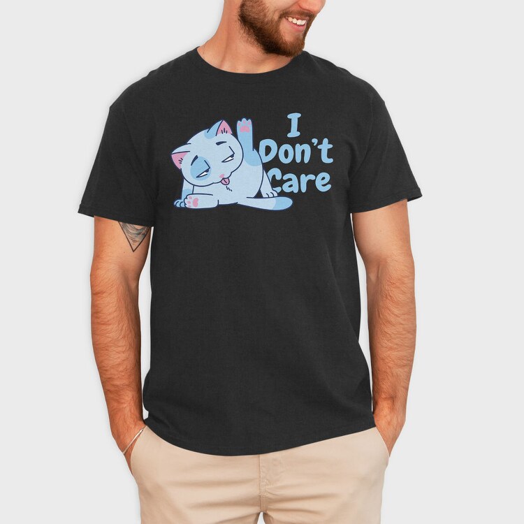Cartoon Cat Licking I Don T Care, Tricou Barbati (Unisex)