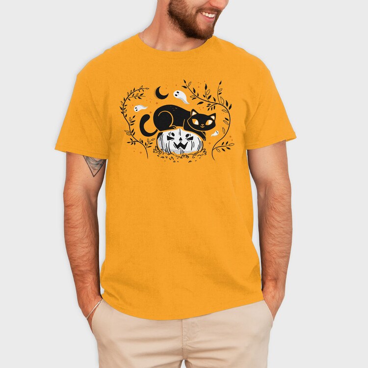 Pumpkin Cat Halloween Illustration 2, Tricou Barbati (Unisex)
