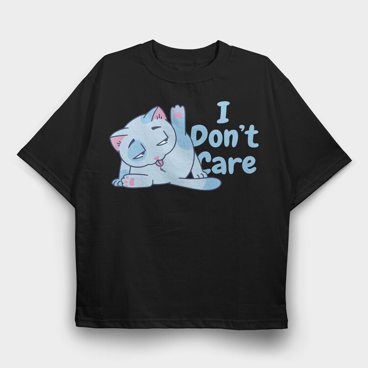 Cartoon Cat Licking I Don T Care, Tricou Oversize Barbati (Unisex)