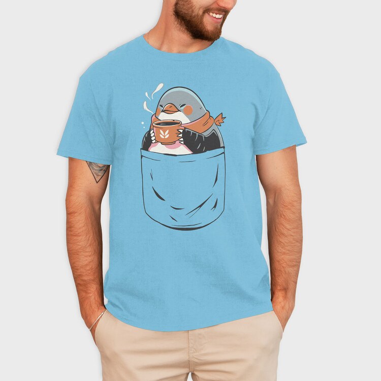 Cute Penguin In Pocket Coffee, Tricou Barbati (Unisex)