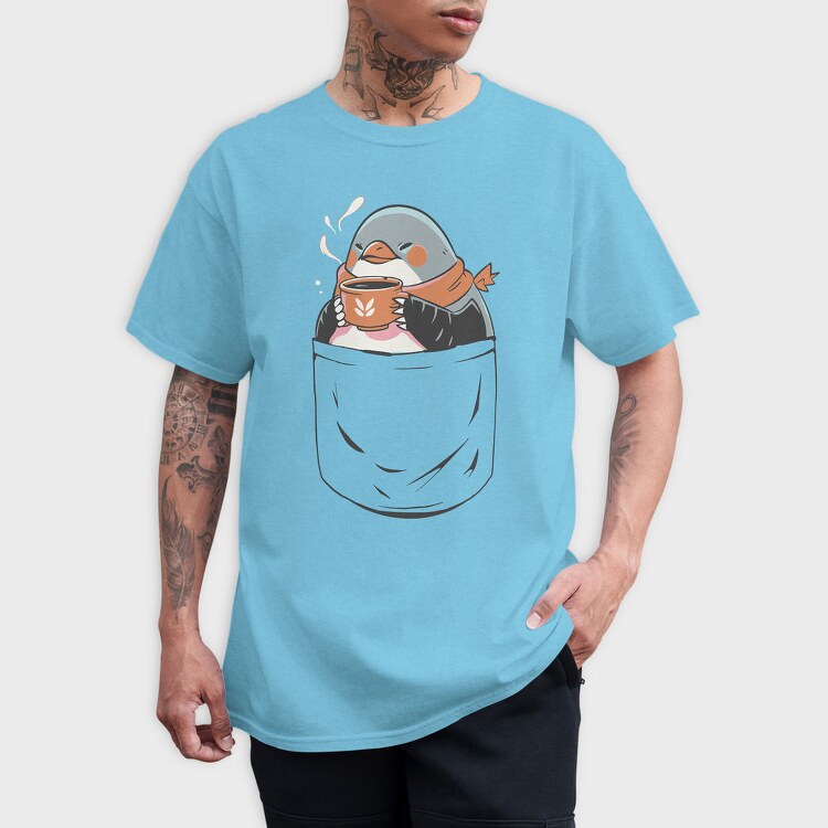 Cute Penguin In Pocket Coffee, Tricou Barbati (Unisex)