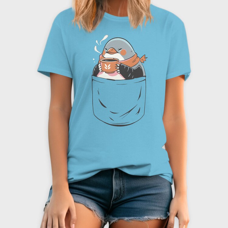 Cute Penguin In Pocket Coffee, Tricou Barbati (Unisex)