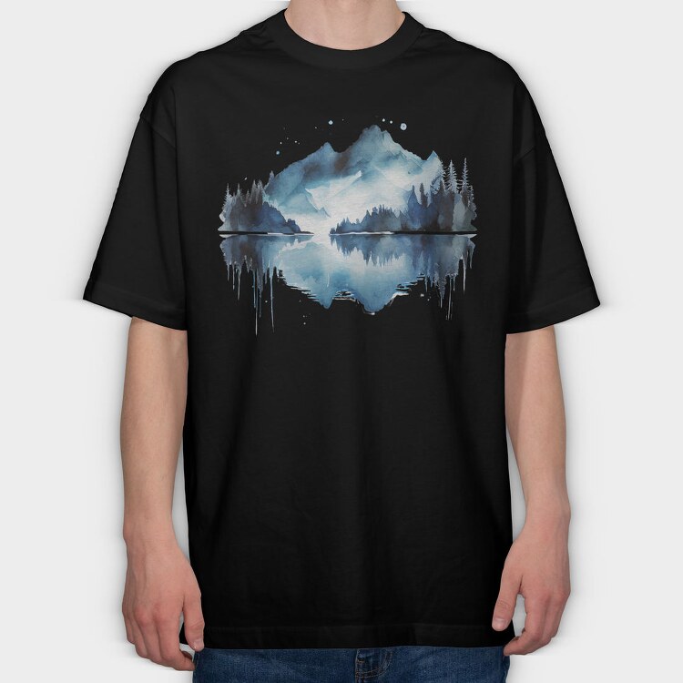 Watercolor Mountain Reflection, Tricou Oversize Barbati (Unisex)