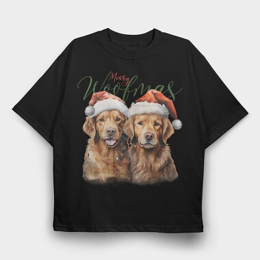 Golden Retrievers Christmas Throw Pillow Merry Woofmas, Tricou Oversize Barbati (Unisex)
