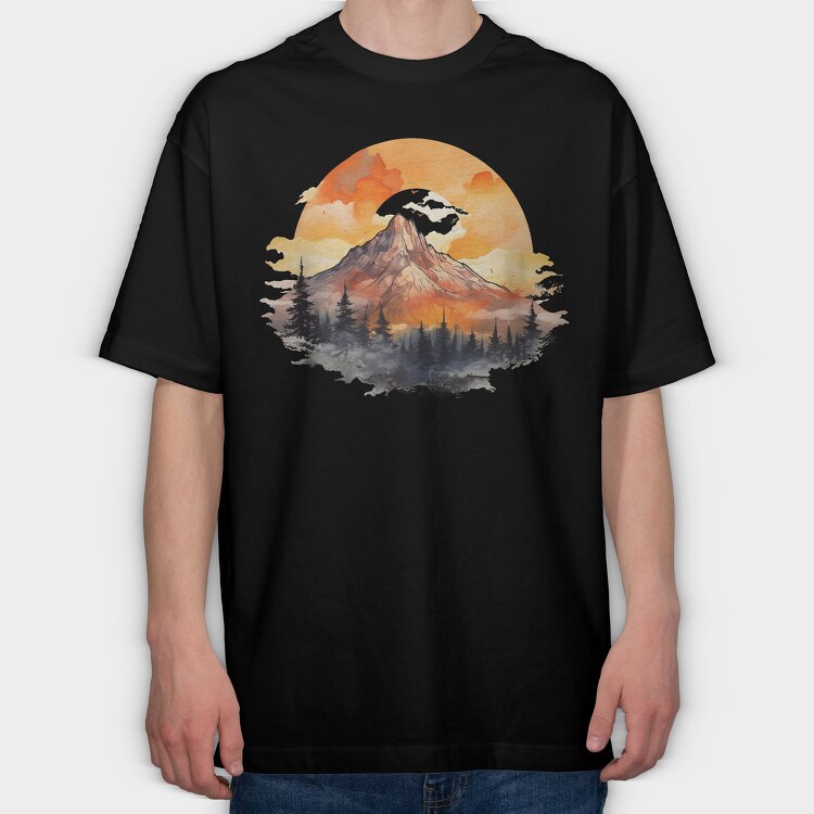 Watercolor Mountain Sunset, Tricou Oversize Barbati (Unisex)