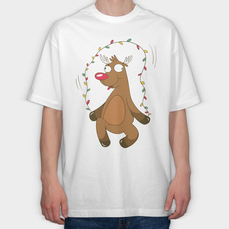Christmas Reindeer Jumping Rope Lights, Tricou Oversize Barbati (Unisex)