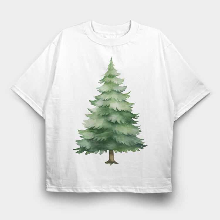 Watercolor Pine Tree, Tricou Oversize Barbati (Unisex)