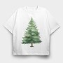 Watercolor Pine Tree, Tricou Oversize Barbati (Unisex)
