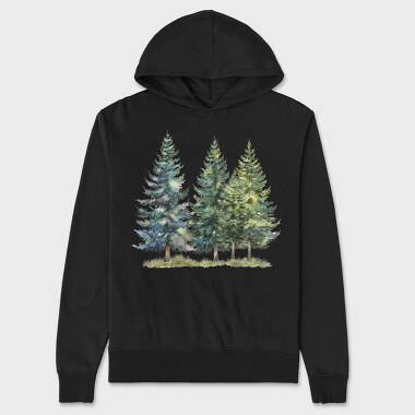 Watercolor Pine Trees, Hanorac Oversize Barbati (Unisex)