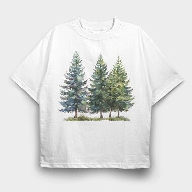 Watercolor Pine Trees, Tricou Oversize Barbati (Unisex)