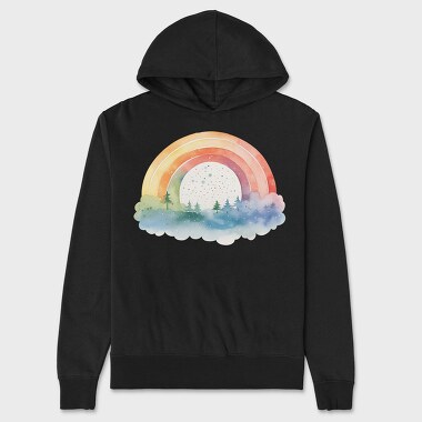 Watercolor Rainbow Moon, Hanorac Oversize Barbati (Unisex)